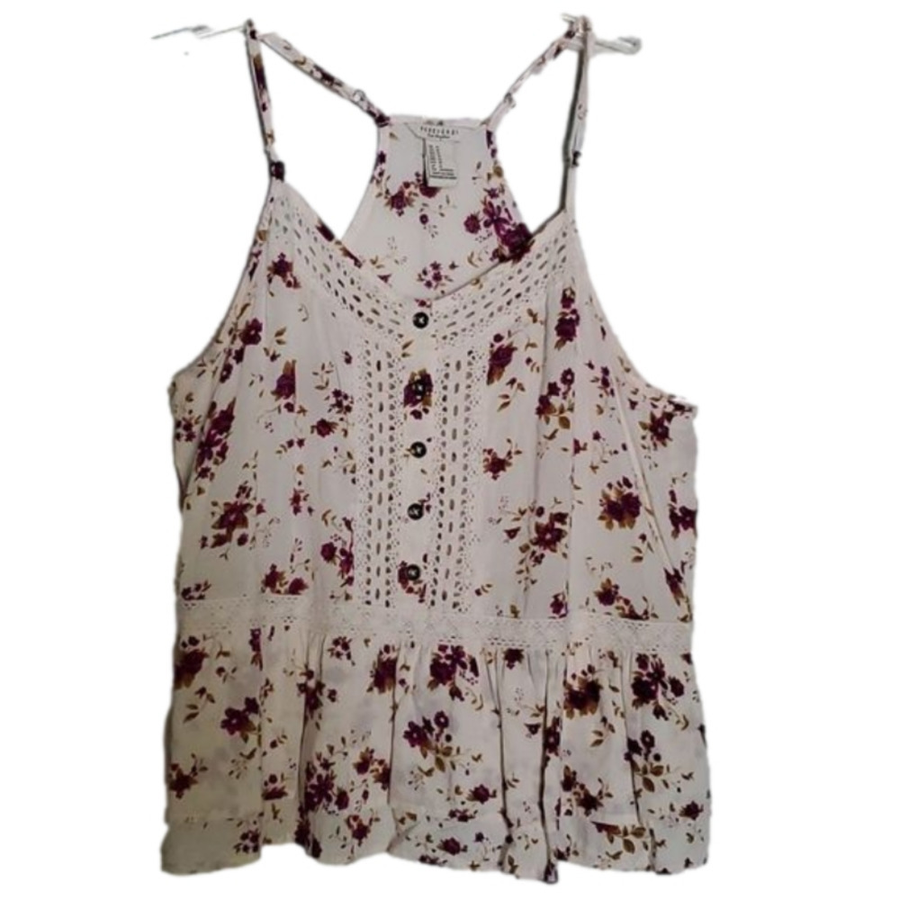 Forever 21 Crochet Lace Floral Sleeveless Peplum Racerback Tank Top Size Medium